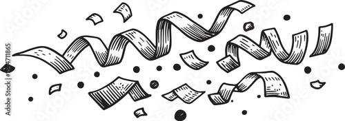 Hand-drawn illustration of confetti and ribbons for celebrations