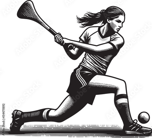 Dynamic Hurling Action: Black and White Illustration of a Female