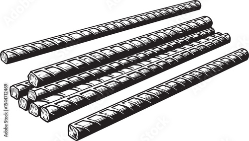 Detailed illustration of rebar steel construction materials on w