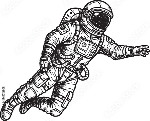Illustration of an astronaut floating in space in a hand-drawn s