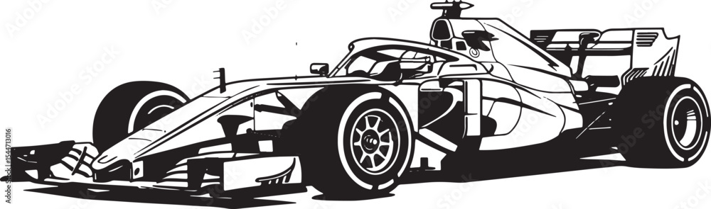 Fototapeta premium Monochrome Illustration of a Formula 1 Race Car on a White Backg