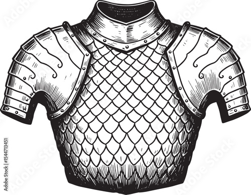 Detailed illustration of medieval armor chest plate with shoulde