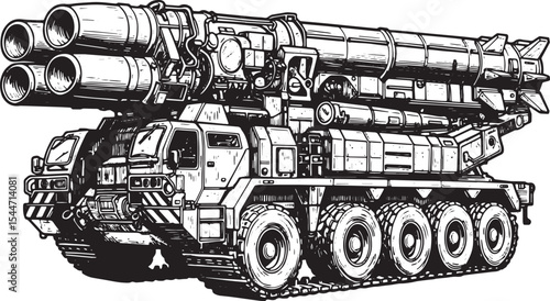Detailed Illustration of a Military Rocket Launcher with Multipl