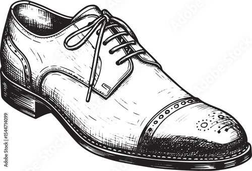 Elegant Hand-Drawn Illustration of a Brogue Dress Shoe for Men