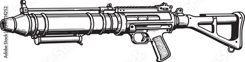 Black and white illustration of a high-powered military-style we