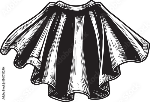 Detailed Black and White Illustration of a Flowing Cape or Garme