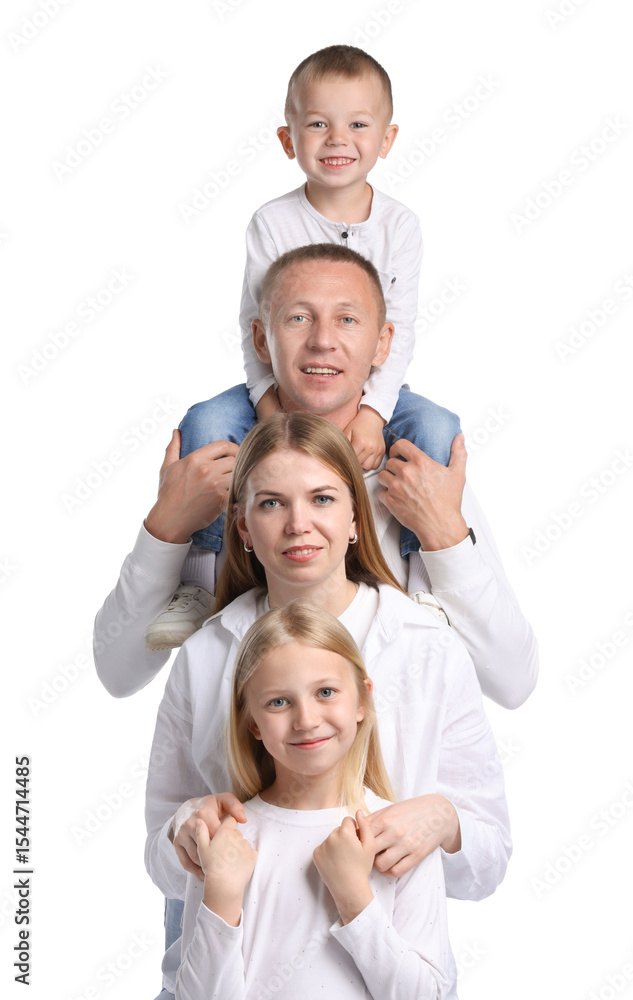 Family portrait of happy parents and their children on white background Family portrait of happy parents and their children on white background