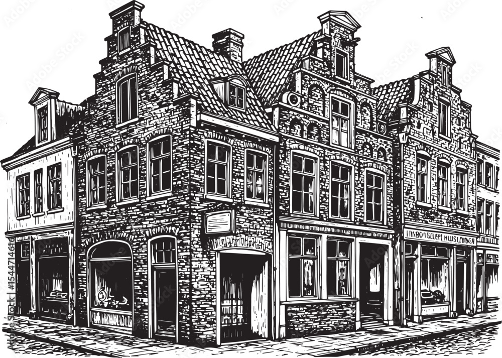 Fototapeta premium Detailed Black and White Illustration of Historic Buildings in a