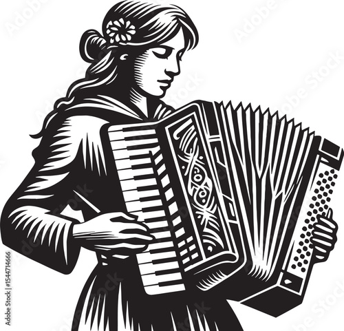 Harmonious serenade a young woman plays accordion in a classic w