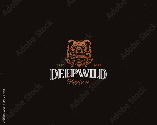 Vintage classic angry roar wild grizzly bear logo template business