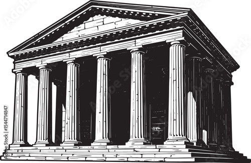 Classical Greek Temple Illustration: Black and White Architectur