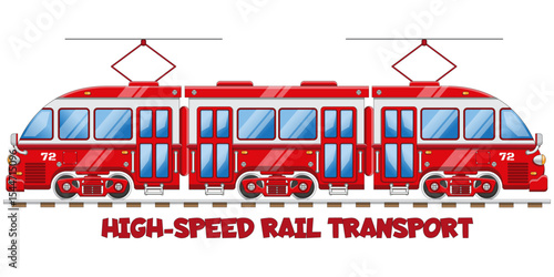 Funny high-speed passenger train. Isolated on white background. Side view. Vector illustration. 
