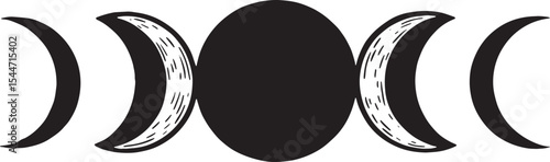 Illustration of the phases of the moon in black and white minima
