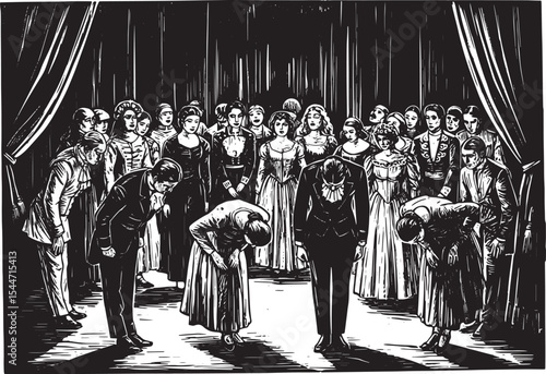 Elegant Group of People in Historical Attire Performing a Formal