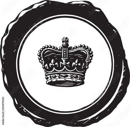Black and white vintage illustration of a royal crown emblem wit