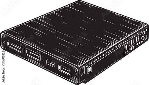 Black and White Illustration of a Portable Power Bank Device on