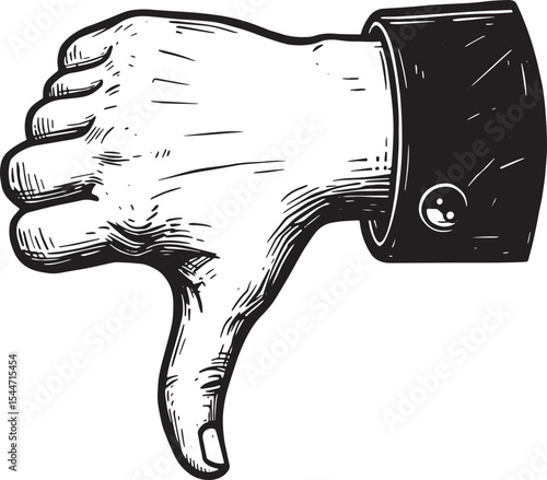 Vintage Hand Illustration: A Thumbs Down Gesture in Detailed Bla