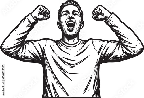 Illustration of a victorious person with arms raised in a gestur