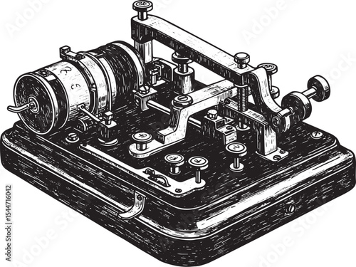 Intricate Hand-Drawn Illustration of a Vintage Telegraph Machine