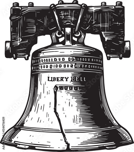 Detailed Illustration of the Liberty Bell with a Black and White
