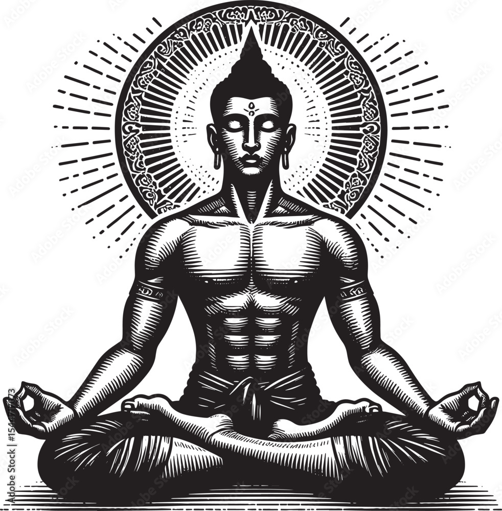 Obraz premium Monochrome harmony: A stylized depiction of focused mindfulness