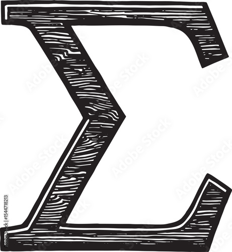 Graphic illustration of the summation symbol in a woodcut style