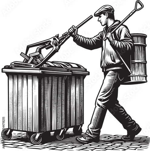 A dedicated waste collector picking trash in public park with gr