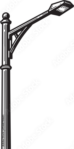 Illustration of a Vintage Street Lamp on a White Background, Bla
