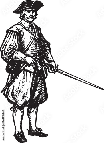 Illustration of a vintage nobleman in historical clothing holdin