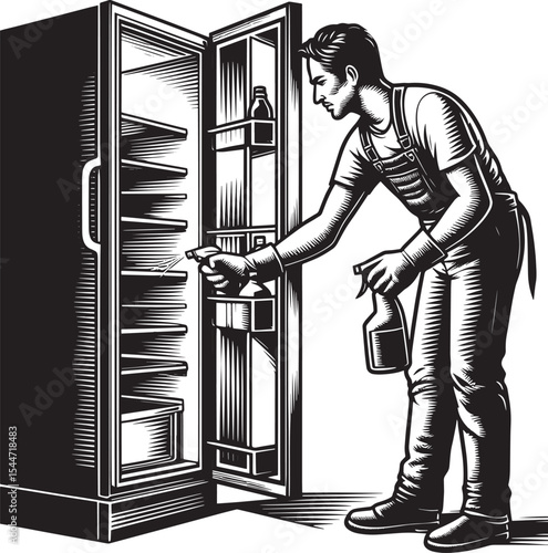 Diligent individual disinfecting refrigerator interior with spra