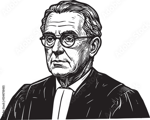 Illustration of an older man wearing glasses, depicted in a clas