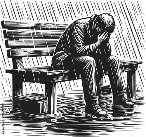 Desolate despair a lone figure's sorrowful solitude on a rain-so