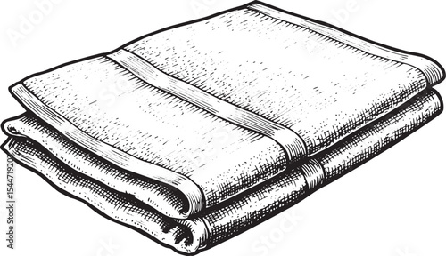 Black and white drawing of a folded towel on a white background