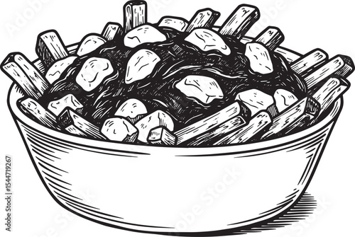 Illustration of Poutine: French Fries, Cheese Curds and Gravy in