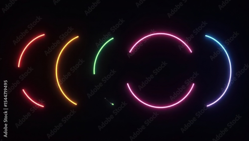 Neon Rainbow Circular Light Segments Dark Background Neon Rainbow Circular Light Segments Dark Background