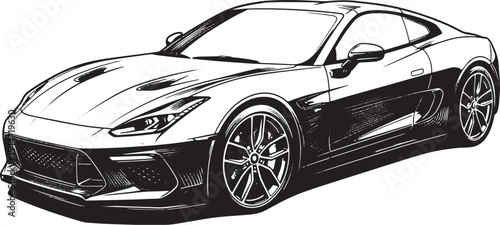 Black and White Illustration of a Modern Sports Car on a White B