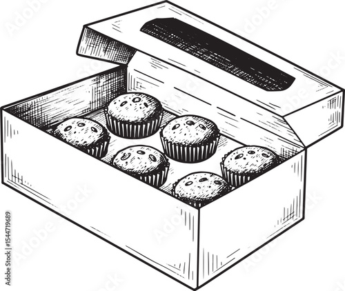 Illustration of Muffins in a Box, Perfect for Food and Baking Re