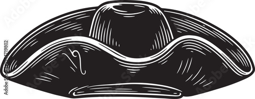 Vintage engraved illustration of a tricorn hat in black and whit