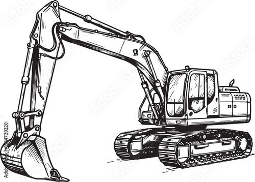 Illustration of a detailed excavator, perfect for construction o