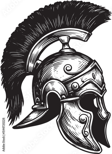 Detailed Black and White Illustration of a Roman Gladiator's Hel