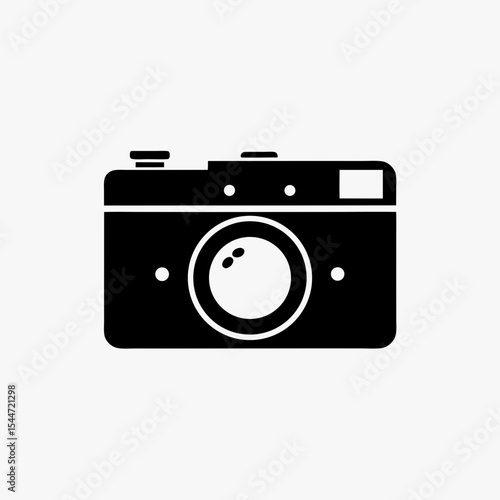 Black Camera Icon Isolated on White Background – Vintage Style Photography Symbol
