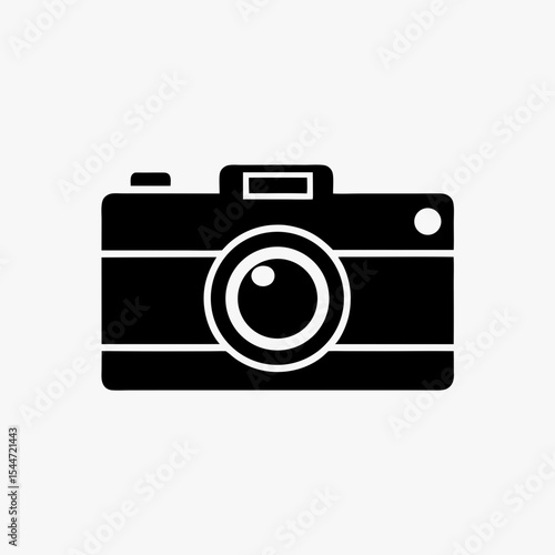 Black Camera Icon Isolated on White Background – Vintage Style Photography Symbol
