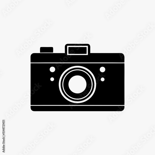 Black Camera Icon Isolated on White Background – Vintage Style Photography Symbol
