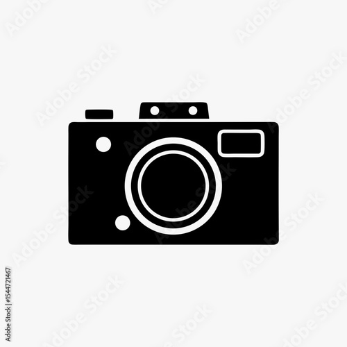 Black Camera Icon Isolated on White Background – Vintage Style Photography Symbol
