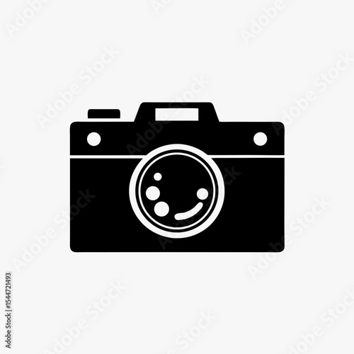Black Camera Icon Isolated on White Background – Vintage Style Photography Symbol

