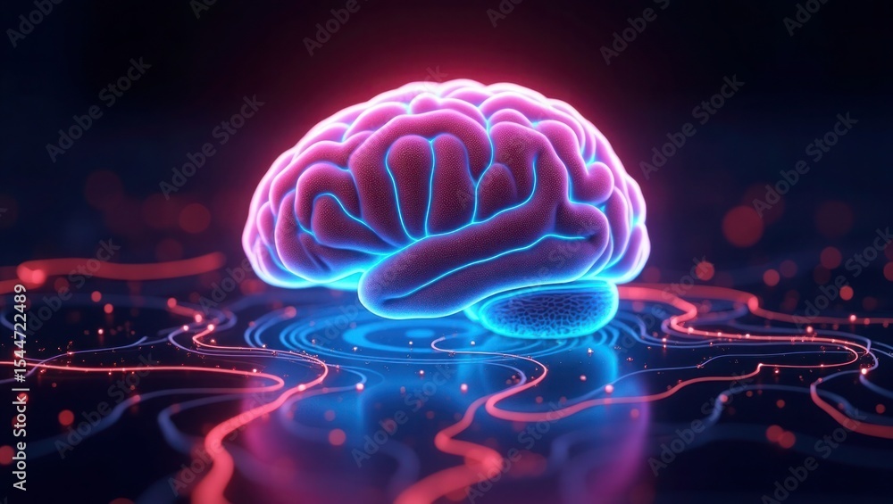 Pink and Blue Illuminated Human Brain Neural Network Pink and Blue Illuminated Human Brain Neural Network