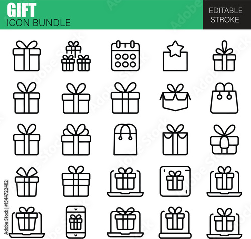 Gift Icon Bundle Featuring Presents for Birthdays, Holidays, Shopping Rewards, Loyalty Programs, and Online Store Promotions