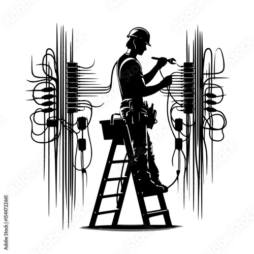 Electrician working on complex wiring system