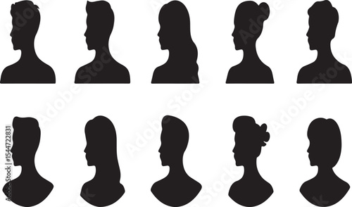 Ten profile silhouettes of men and women