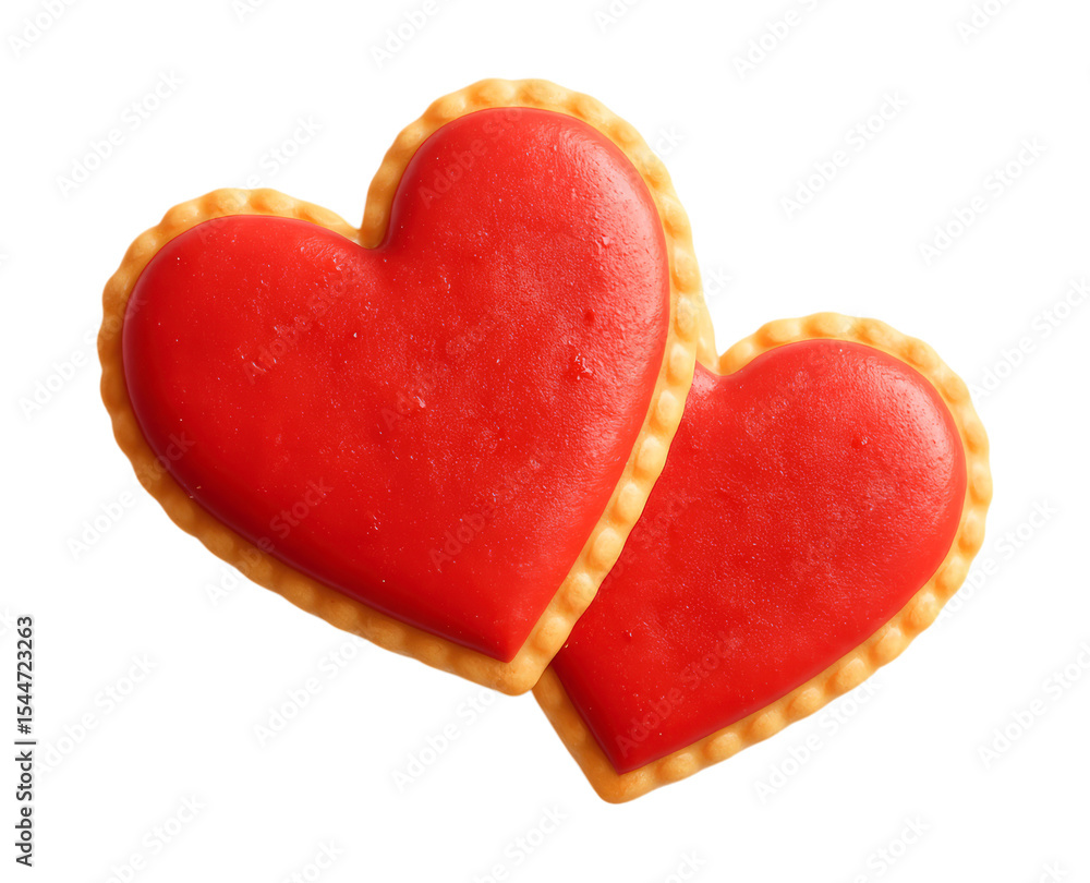 Romantic Heart-Shaped Cookies Decorated with Bright Red Icing, Perfect for Celebrations and Sweet Treats, Isolated on Transparent and White Background Romantic Heart-Shaped Cookies Decorated with Bright Red Icing, Perfect for Celebrations and Sweet Treats, Isolated on Transparent and White Background